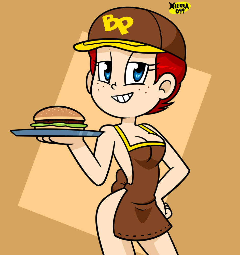 Rule Girls Apron Only Blue Eyes Cap Casual Clothing Curly Hair Fast Food Employee Fast