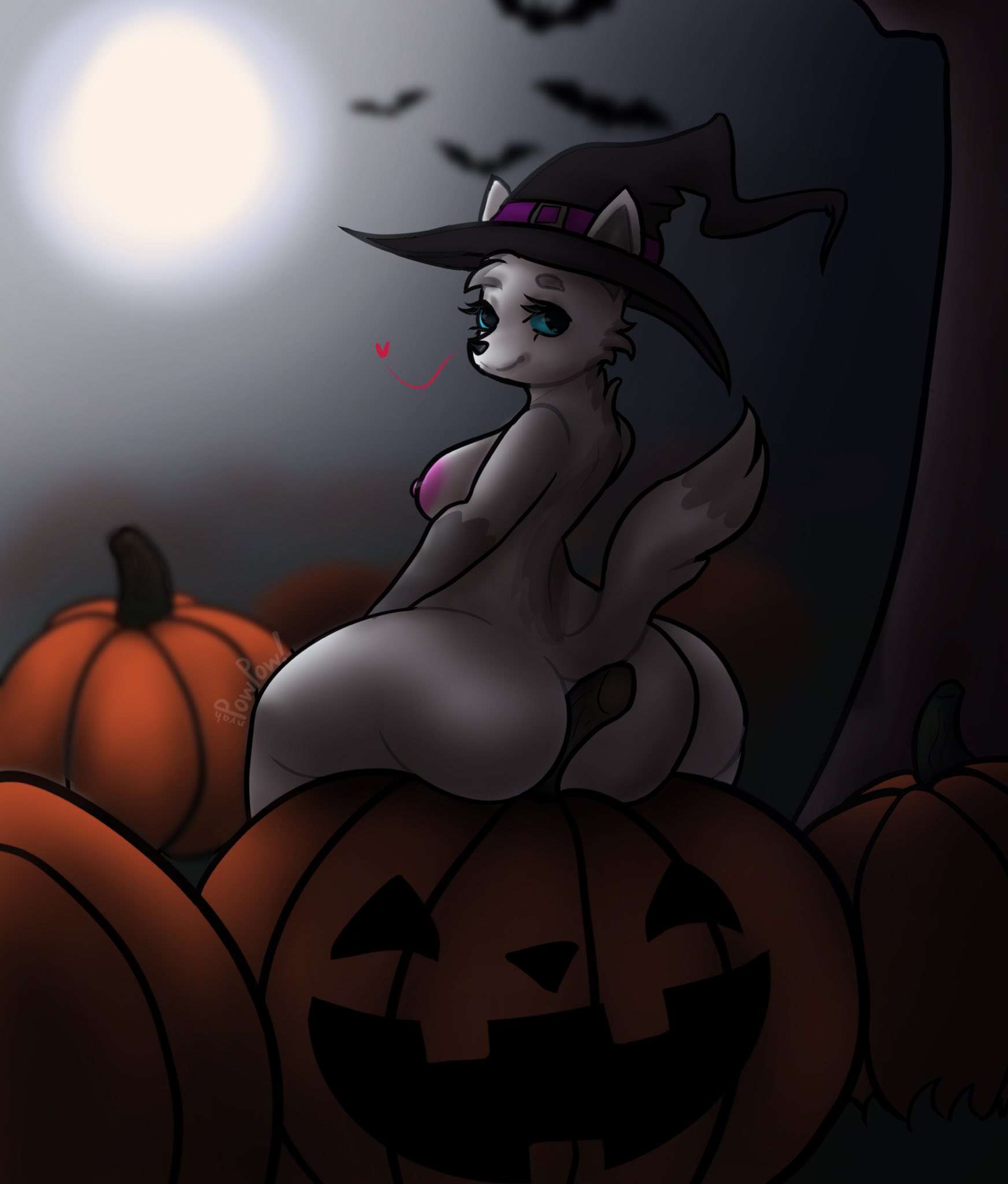 Rule 34 - Anthro Arctic Fox Ass Big Butt Blue Eyes Canid Canine Chiropteran  Clothing Dipstick Tail Female Fennian Food Fox Fruit Fur Hat Headgear  Headwear Hi Res Hot Dogging Jack-o-lantern Light