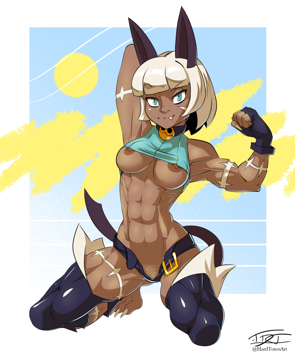 Rule 34 - Abs Belly Button Blue Eyes Bob Cut Breasts Cat Ears Cat Tail  Catgirl Dark Skin Fangs Flexing Hardtones Looking At Viewer Nadia Fortune Nipple  Slip Nipples On Knees Open