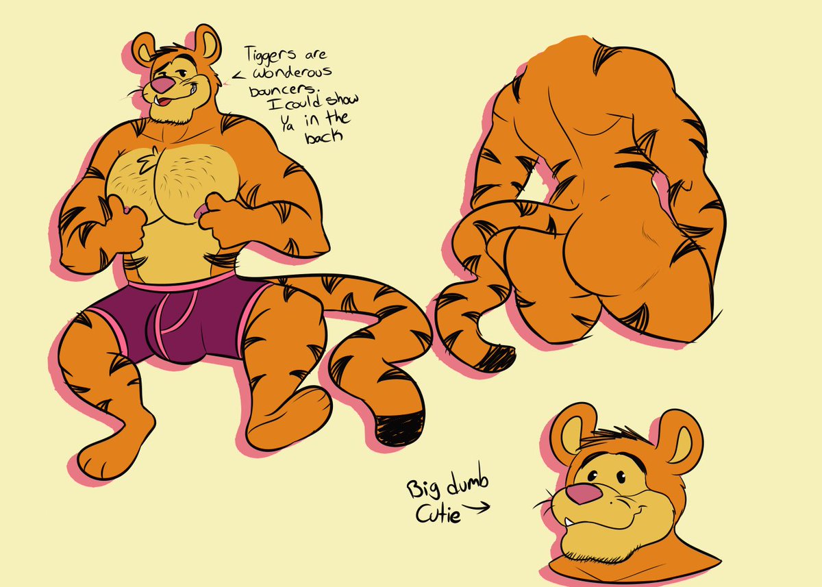 Rule 34 - 1boy Arrow (symbol) Ass Back View Beard Behind View Curved Back  Front View Furry Gay Himbo Male Male Only Pecs Rubbing Nipples Text Tigger  Underwear Underwear Only Winnie The