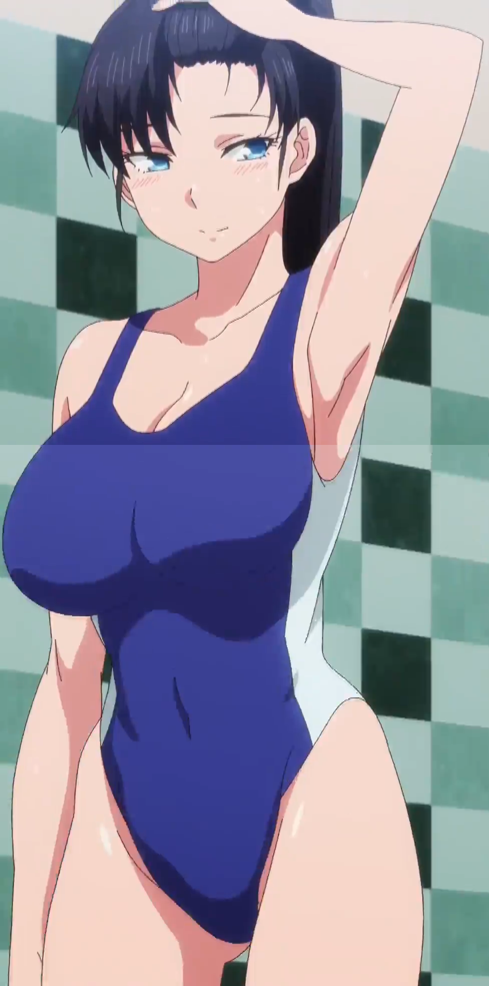 Rule Girls Arm Above Head Armpits Big Breasts Black Hair Blue