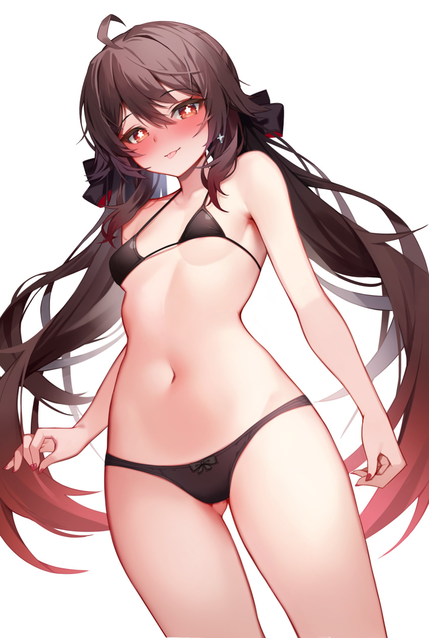 Rule 34 - 1girls :p Bikini Black Bikini Blush Breasts Brown Hair Female  Female Only Genshin Impact Hi Res Hu Tao (genshin Impact) Light-skinned  Female Light Skin Looking At Viewer Petite Pinki