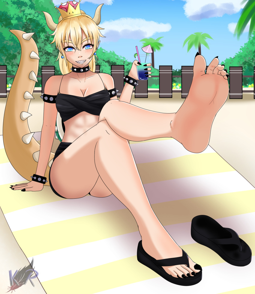 Rule 34 - Beach Beach Towel Big Breasts Bikini Black Bikini Black  Fingernails Black Nail Polish Black Nails Black Toenails Blonde Hair Blue  Eyes Bowsette Cleavage Feet Female Fingernail Polish Fingernails Flip