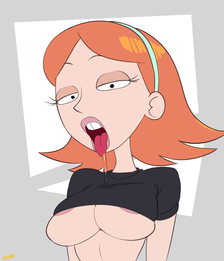 Rule 34 - Breasts Drooling Eyelashes Female Ginger Jessica (rick And Morty)  Looking At Viewer No Bra Red Hair Rick And Morty Saliva Shirt Teenage Girl  Teenager Thehumancopier Tongue Out Underboob Visible