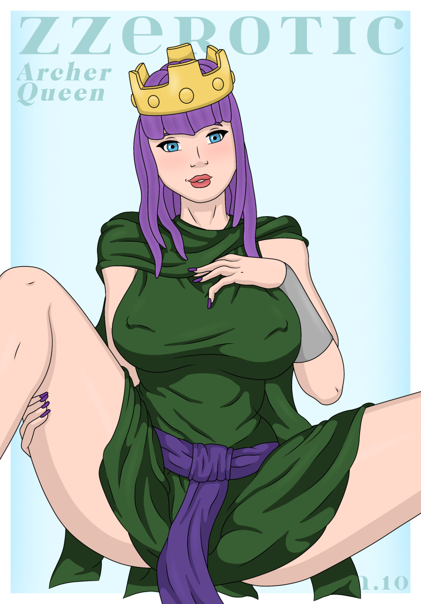 Rule 34 - 1girls 2022 Archer Queen (clash Of Clans) Artist Name Belt Blue  Eyes Breast Grab Breast Squeeze Breasts Clash Of Clans Clash Royale Clothed  Clothing Crown Eyelashes Female Female Only