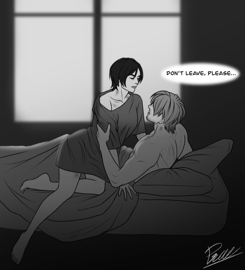 Rule 34 - 1boy 1girls Ada Wong After Sex English Text Female Hickey Hickey  Marks Leon Scott Kennedy Male Monochrome Night On Bed Resident Evil Scratch  Marks Short Hair Female Straight | 6785802