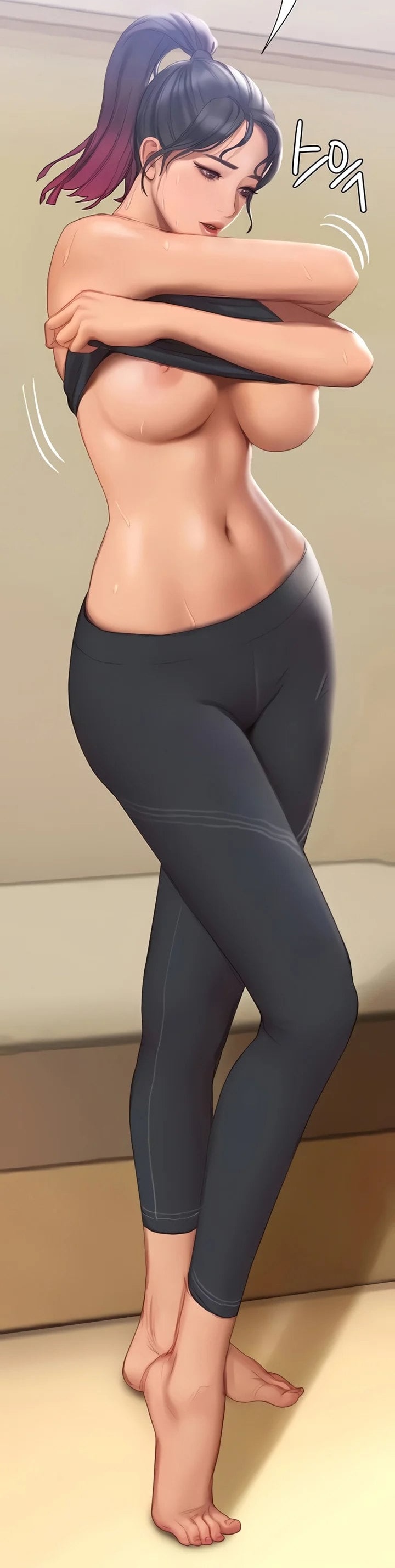 Rule 34 - Breasts Female Leggings Navel Ponytail Topless | 6998062