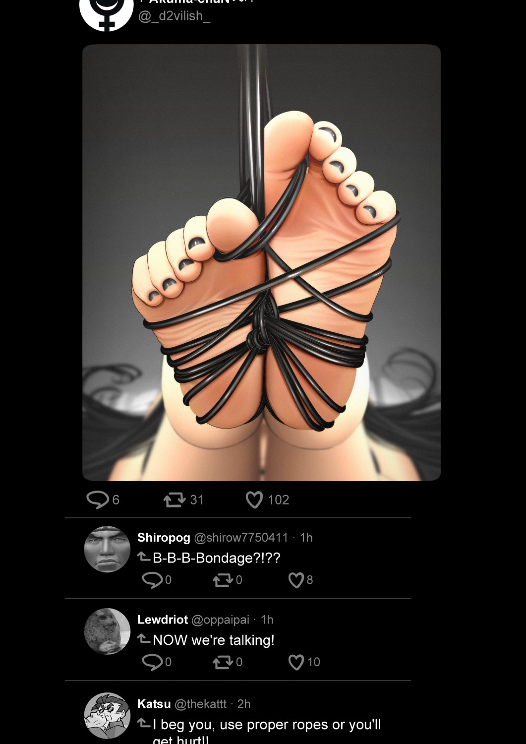 Rule 34 - Bare Legs Barefoot Black Hair Black Nails Bondage Comic Feet  Together Feet Up Foot Fetish Foot Focus Hidden Face Kidetic Kusujinn Long  Hair Sole Female Soles Text Tied Feet