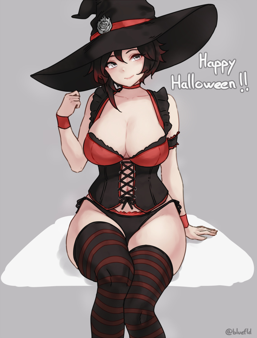 Rule 34 - 1girls Artist Signature Bluefield Breasts Female Halloween Hat  Hips Large Breasts Large Hat Light-skinned Female Light Skin Looking At  Viewer Red Hair Ruby Rose Rwby Short Hair Silver Eyes