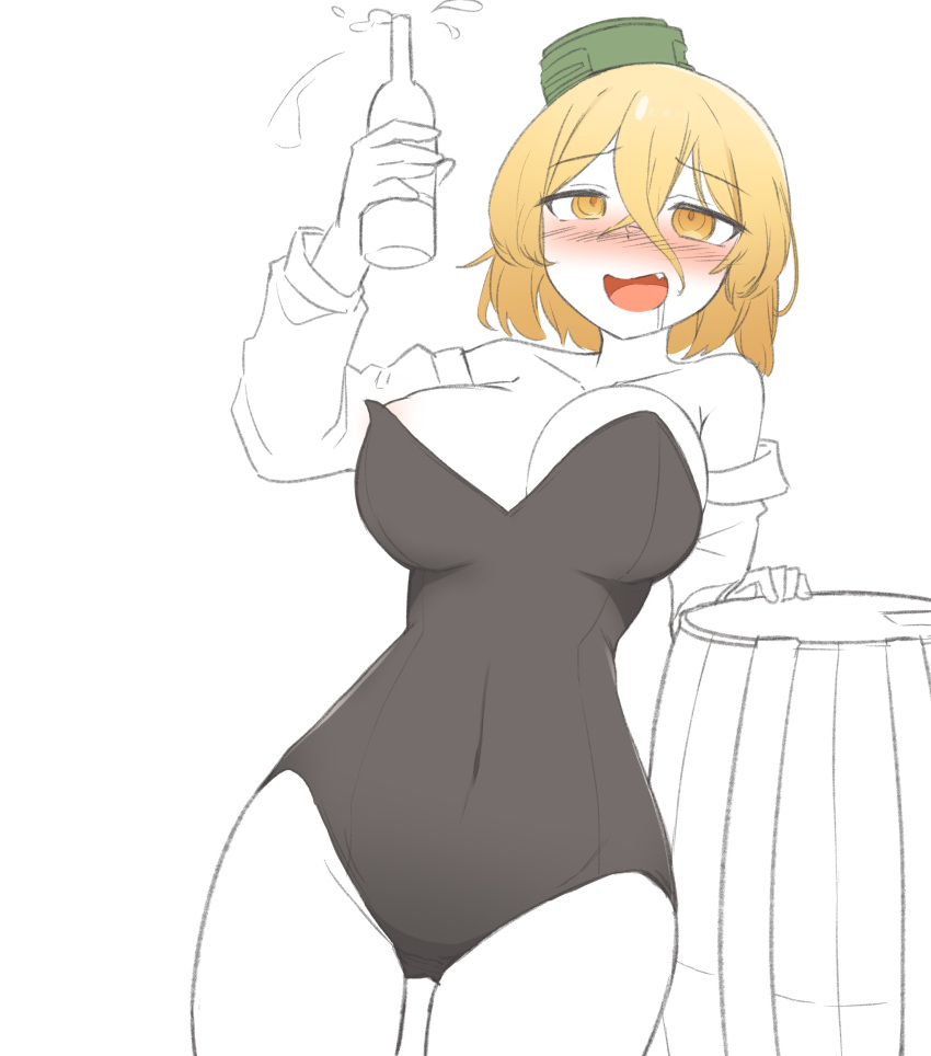 Rule 34 - 2s3m Alcohol Beer Big Thighs Black Clothing Bunnysuit Daebom  Drunk Green Hat Large Breasts Leaning Leaning On Object Original Character  War Thunder White Armwear White Background Yellow Eyes Yellow