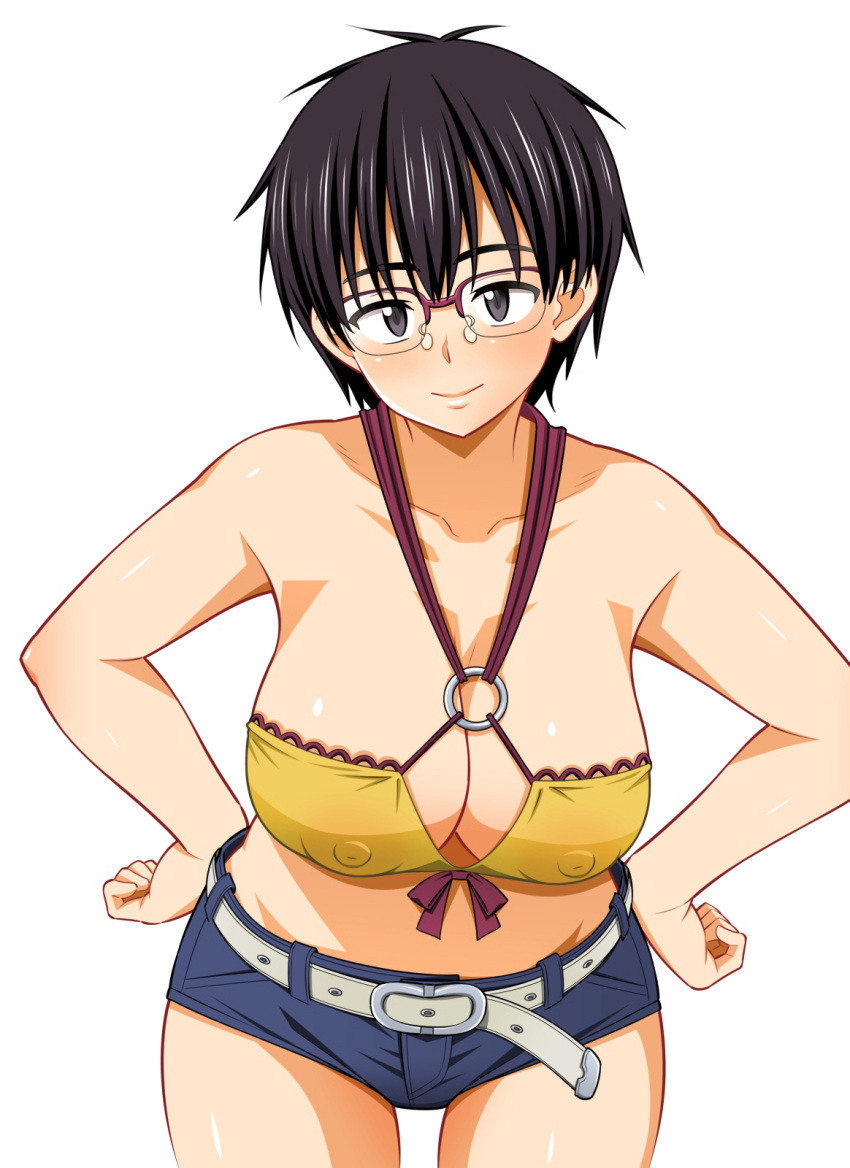 Rule 34 - 1girls Ayuko Oka Big Breasts Black Hair Breasts Brown Eyes Busty  Cleavage Covered Erect Nipples Denim Erect Nipples Under Clothes Female  Female Only Glasses Grey Eyes Hands On Hips