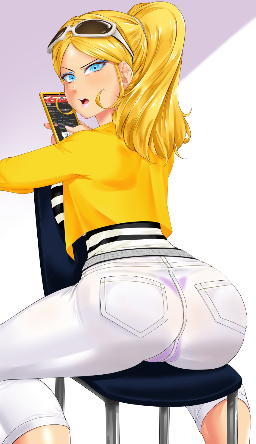 Rule 34 - 1girls Absurd Res Ass Back Turned Back View Big Ass Big Butt  Blonde Hair Blue Eyes Cellphone Chloe Bourgeois Female Female Focus Female  Only Frown Eyebrows Hi Res Highres