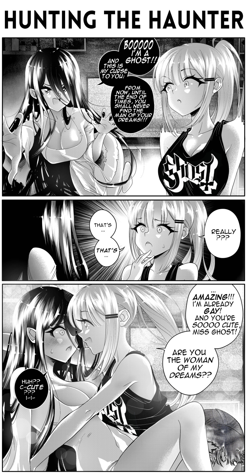 Rule 34 - 2girls Big Breasts Black Hair Blush Breasts Comic Cute English  Text Female Female Only Gay Ghost Ghost (band) Ghost Girl Grs- Happy Happy  Female Human Lesbian Monster Girl Original