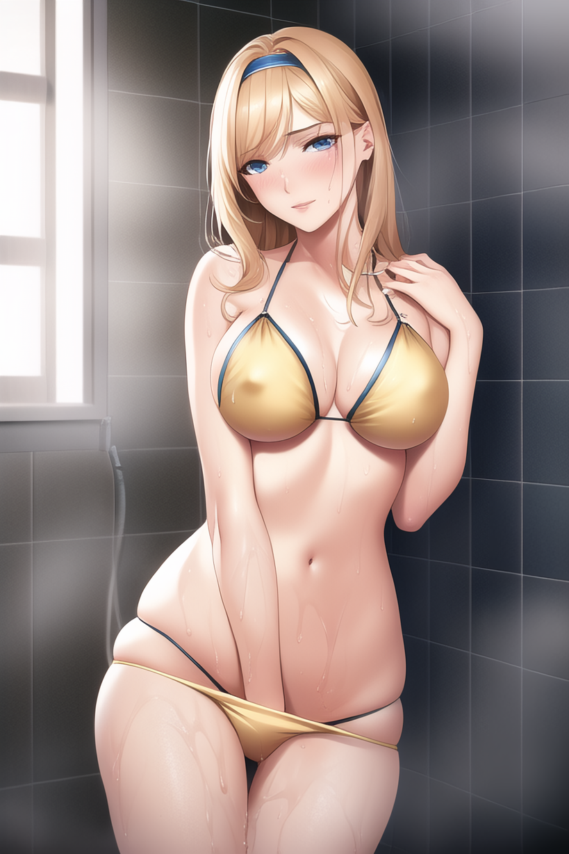 Rule 34 Ai Generated Alice Schuberg Alluring Bikini Blonde Hair Blue