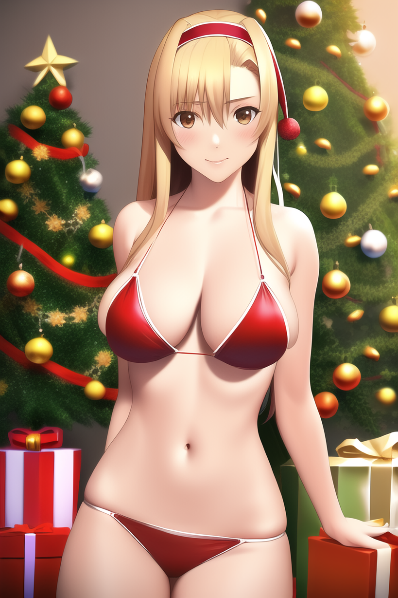 Rule Ai Generated Alluring Amber Hair Big Breasts Bikini Brown Eyes Christmas Christmas