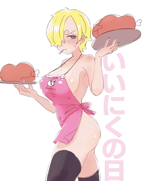 Rule Annoyed Apron Big Breasts Black Legwear Blonde Hair Blue Eyes