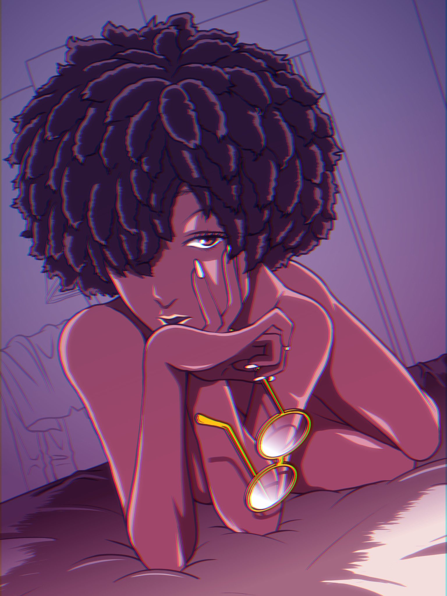 Rule 34 - Afro Black Hair Black Skin Brown Eyes Dark-skinned Female Dark  Skin Doctor Slone Female Fortnite Glasses Hair Over One Eye Holding Glasses  Laying On Bed Looking At Viewer On