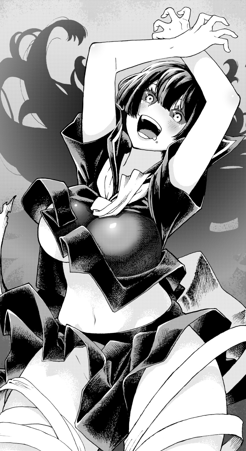 Rule 34 - Arms Up Big Breasts Blush Dark Sclera Female Female Only Hime Cut  Kanashimiojisan Kengan (series) Kengan Ashura Kure Karla Long Hair Looking  At Viewer Monochrome No Bra Open Mouth