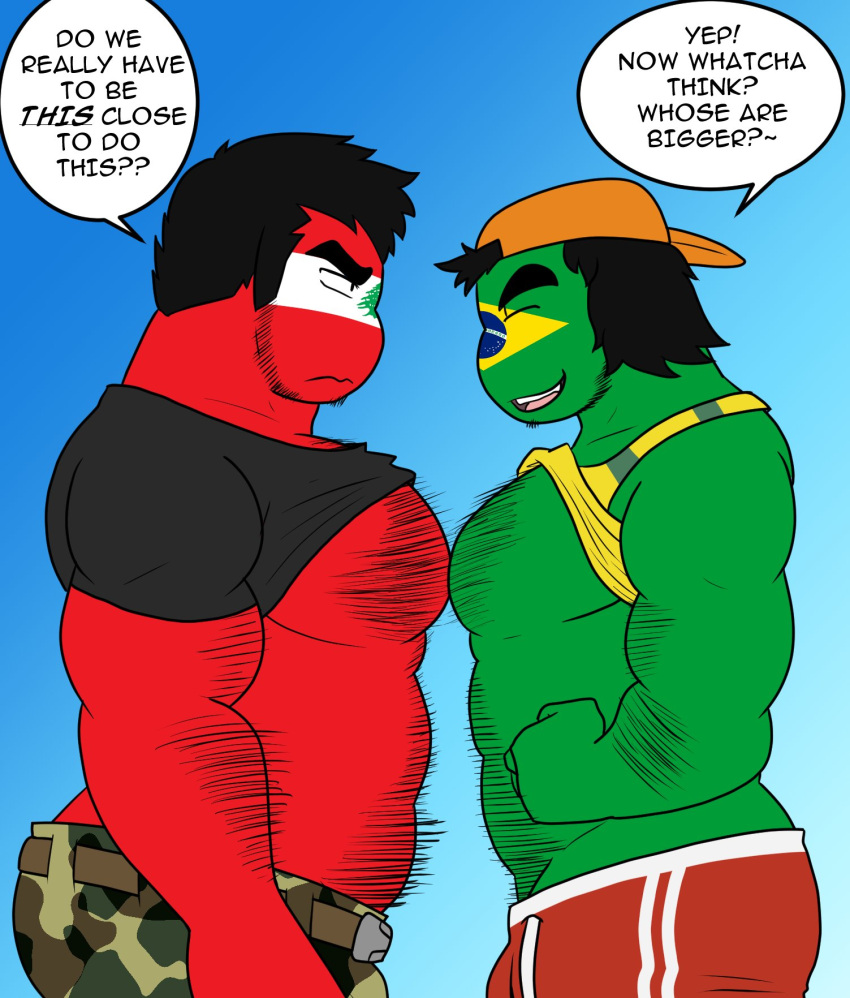 Rule 34 - 2boys Ass Big Ass Body Hair Brazil (countryhumans) Bulge Bulge  Through Clothing Countryhumans Dialogue Flagsafterdxxx Gay Lebanon  (countryhumans) Lifting Shirt Male Male Only Muscular Muscular Male Pecs |  7136839