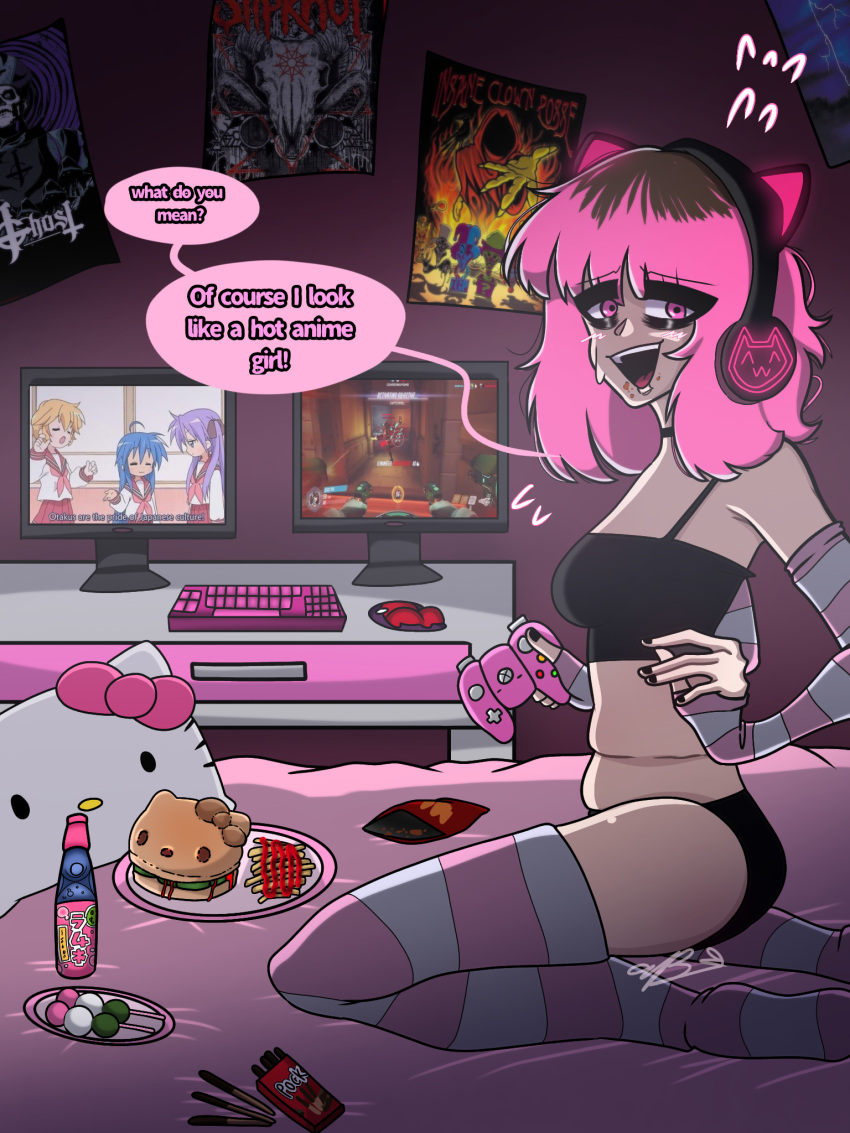 Rule 34 - Anime Artist Self-insert Artist Signature Computer Monitor  Controller Cute Deth Cute Deth(artist) Cute Deth(character) Dyed Hair  English English Text Eye Bags Gamer Girl Gaming Headset Headset Messy Hair  Overwatch