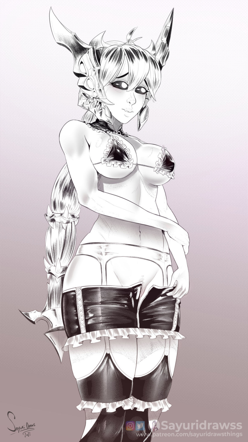 Rule Almost Naked Breasts Frills Garter Straps Latex Line Art