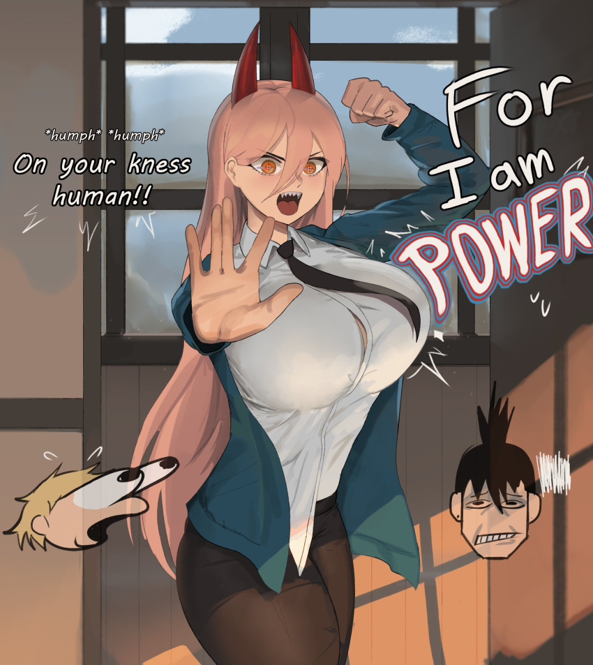 Rule 34 - 1girls 2boys Alternate Breast Size Big Breasts Blonde Hair  Booruguru Chainsaw Man Clothing Demon Girl Demon Horns Denji (chainsaw Man)  Eyes Bugging Out Female Femdom Funny Hayakawa Aki Huge