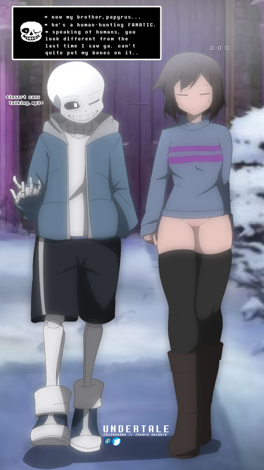 Rule 34 - Boots Bottomless Casual Casual Exposure Casual Nudity Clueless  Emotionless Exhibitionism Exhibitionist Frisk No Panties Sans Sweatdrop  Sweater Thigh Highs Thighhighs Undertale Walking Zukafu Shimoto | 7295386