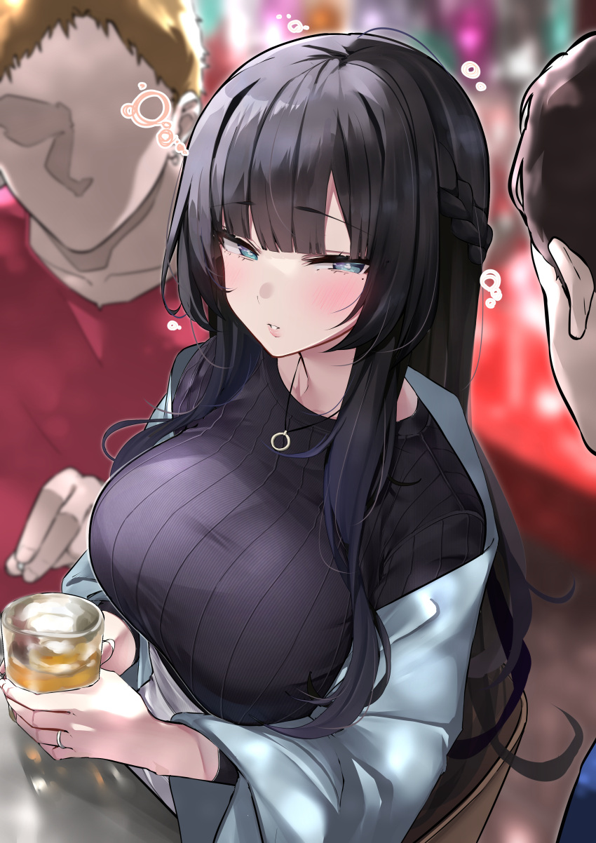 Rule 34 1girls 2boys Alcohol Aphrodisiac Black Hair Blue Eyes