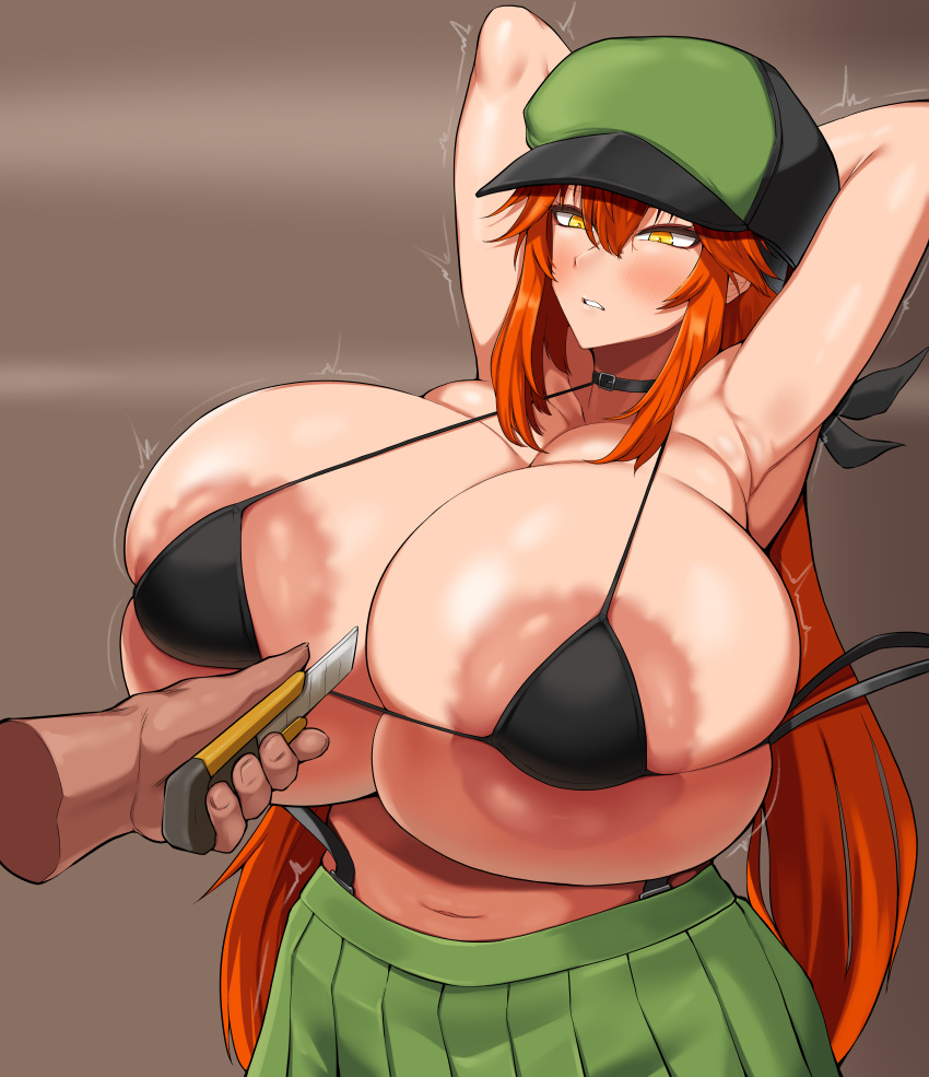 Rule 34 - 1girls Big Breasts Breasts Bursting Breasts Busty Cutting Cutting  Clothes Disembodied Hand Dress Enormous Breasts Female Giant Breasts  Gigantic Breasts Hands Behind Head Hat Huge Breasts Hyper Breasts Knife