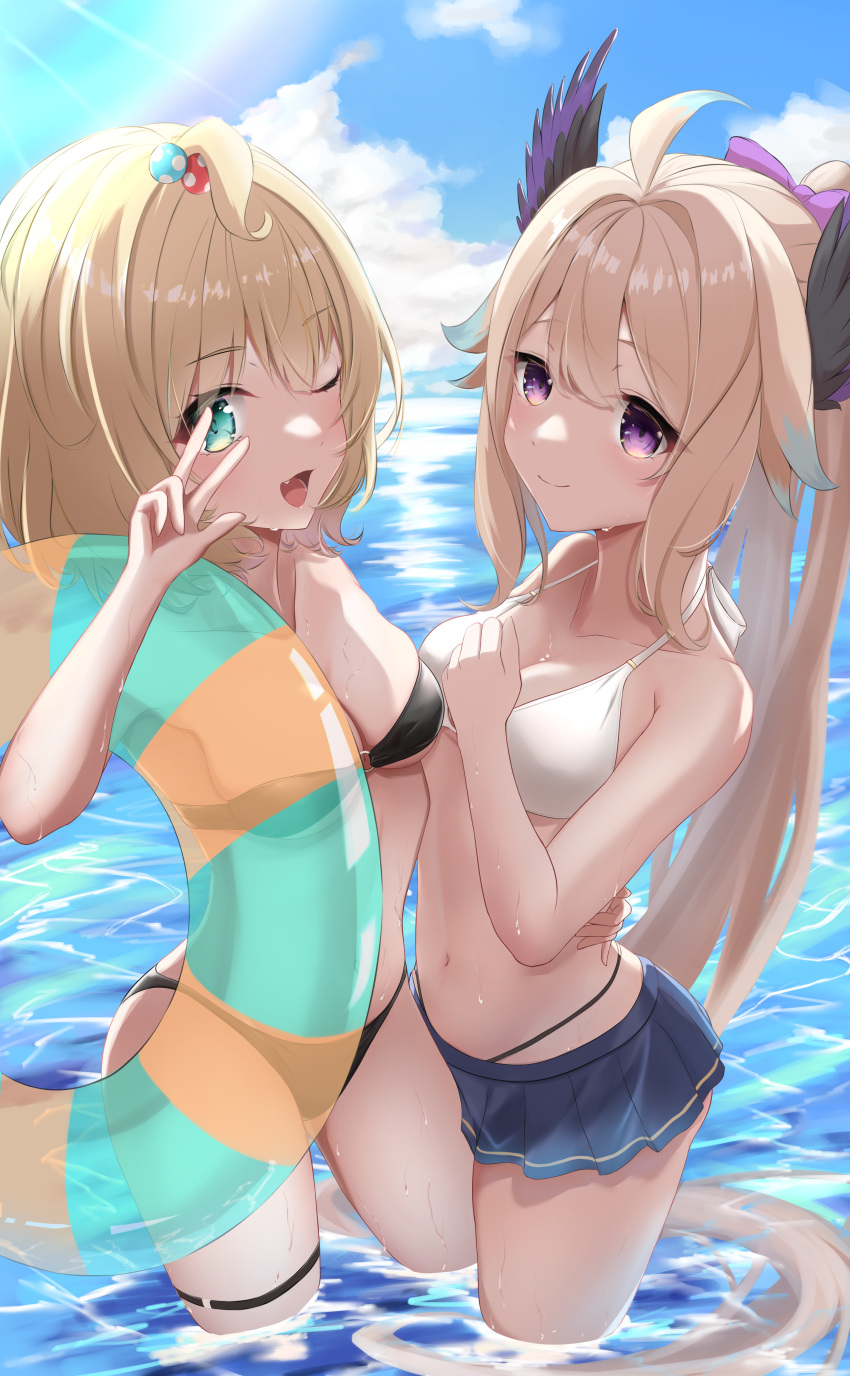 Rule 34 2girls Ahoge Bare Midriff Bare Shoulders Belly Button Bikini