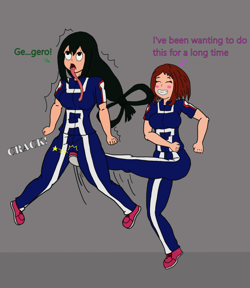 Rule 34 - 2girls Blue Clothing Brown Hair Closed Eyes Cuntbust Cuntbusting  Eyes Looking Up Female Pain Green Hair Kick Kick In The Crotch Kicking Long  Tongue Low Blow Mswedgie123 My Hero