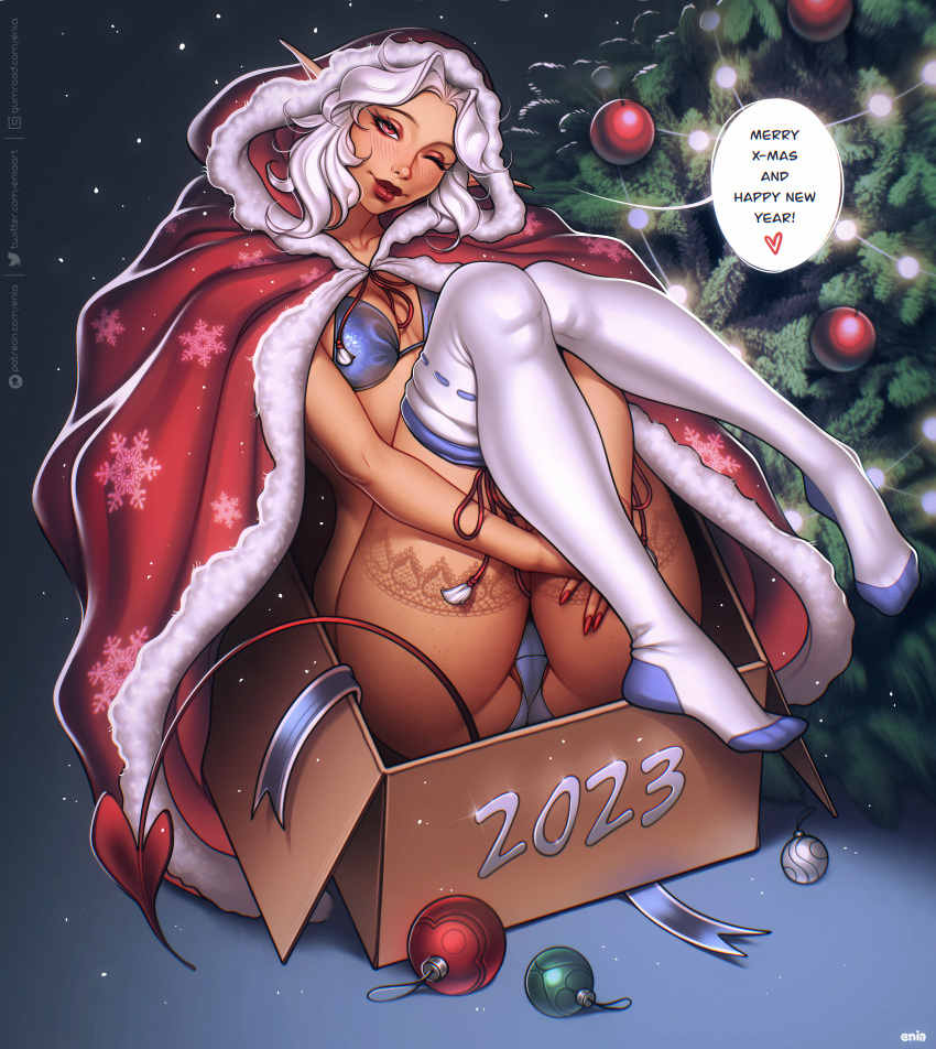 Rule 34 - Christmas Christmas Clothing Christmas Outfit Christmas Present  Christmas Tree Commission Demon Demon Girl Enia Final Fantasy Final Fantasy  Xiv Fluffy Pic Humanoid Long Ears Looking At Viewer Panties Pink