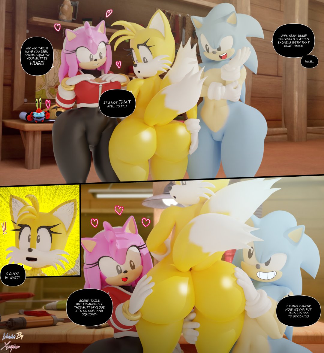 Rule 34 - 1futa 2boys 3d Amy Rose Anthro Big Ass Bulge Dialogue Femboy  Futanari Heart Male Sonic (series) Sonic The Hedgehog Sonic The Hedgehog  (series) Tails Thick Thighs Wide Hips Xscapism | 7398229