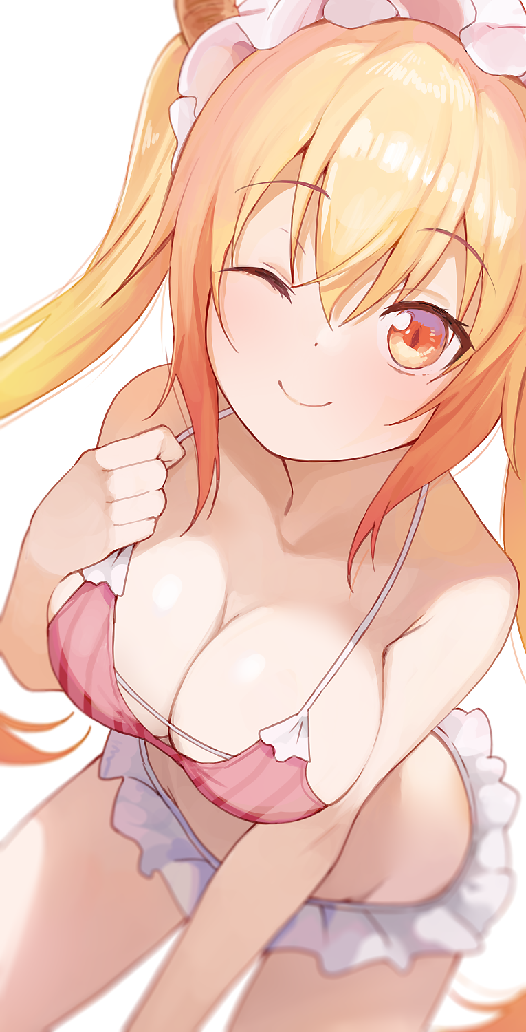 Rule 34 - 1girls Bikini Blonde Hair Breasts Cleavage Female Hiroki  (yyqw7151) Looking At Viewer Maid Headdress Miss Kobayashis Dragon Maid  Red Eyes Smile Solo Swimsuit Tagme Tohru (dragon Maid) Twintails | 7370501