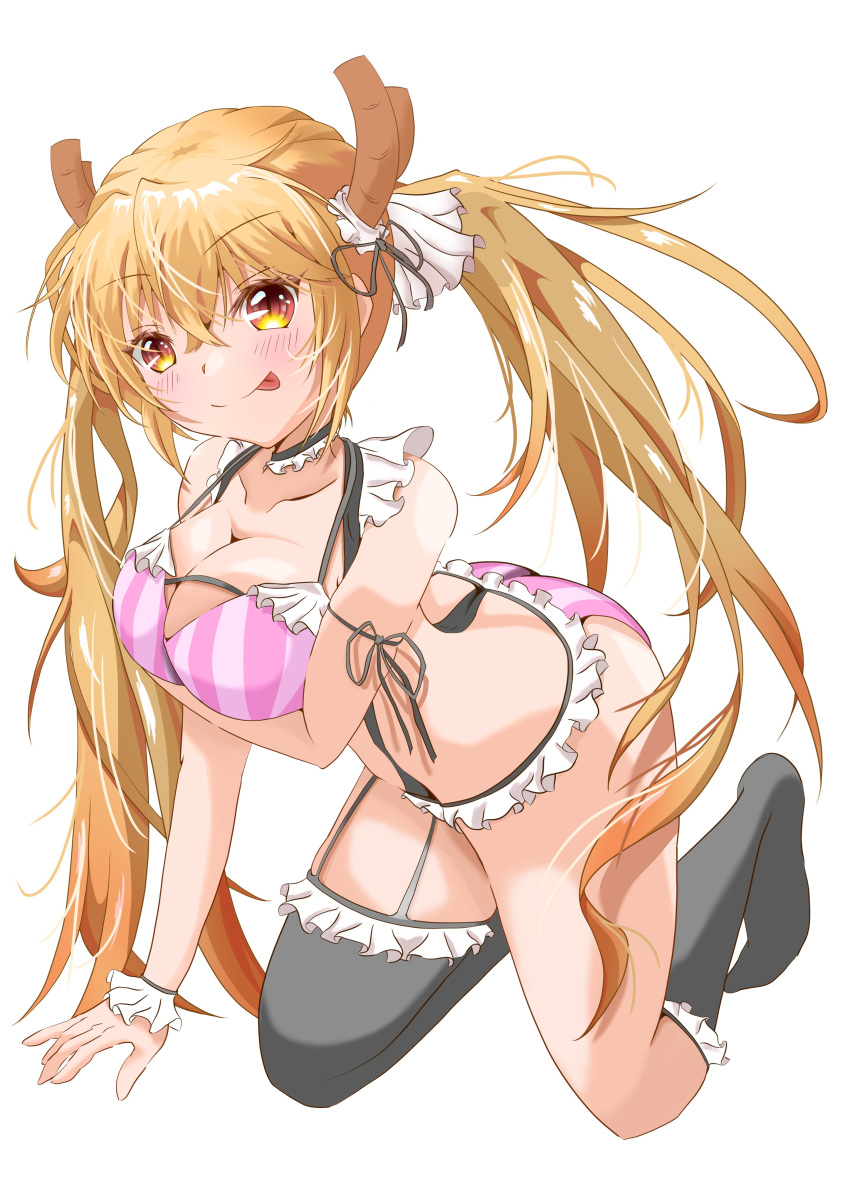 Rule 34 - 1girls Artist Request Big Breasts Bikini Blonde Hair Blush Female  Miss Kobayashis Dragon Maid Smile Solo Swimsuit Thighhighs Tohru (dragon  Maid) Twintails | 7387963