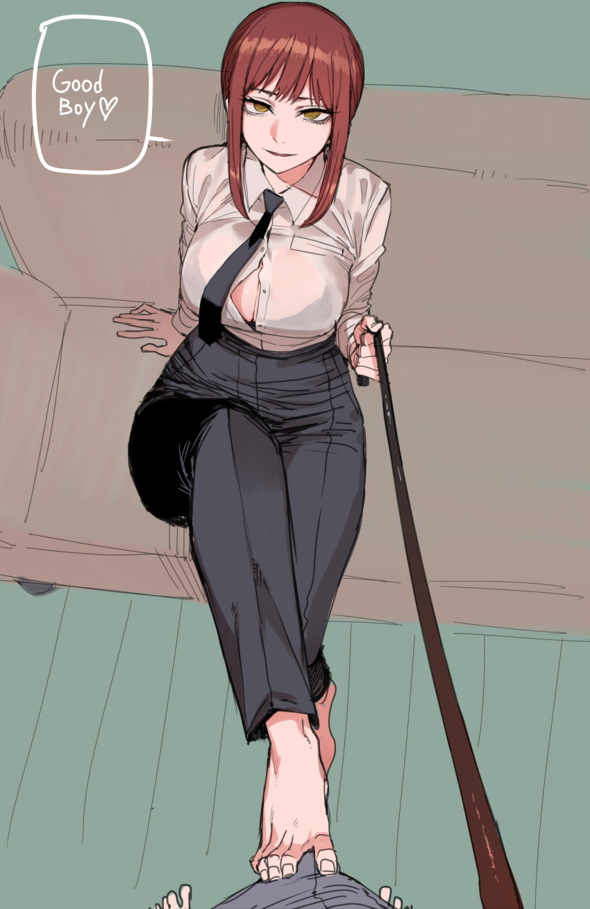 Rule 34 - 1boy 1girls Big Breasts Braided Hair Breasts Bulge Chainsaw Man  Clothed Collar Erection Under Clothes Feet Female Domination Femdom Footjob  Formal Formal Attire Formal Clothes Formal Wear Girl In