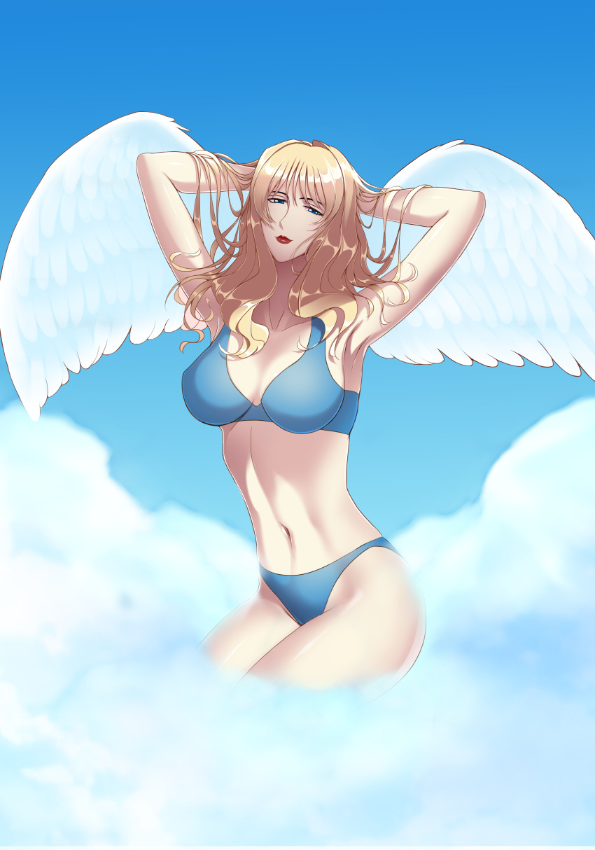 Rule 34 1girls Angel Angel Wings Bangs Belly Button Blonde Hair Blue