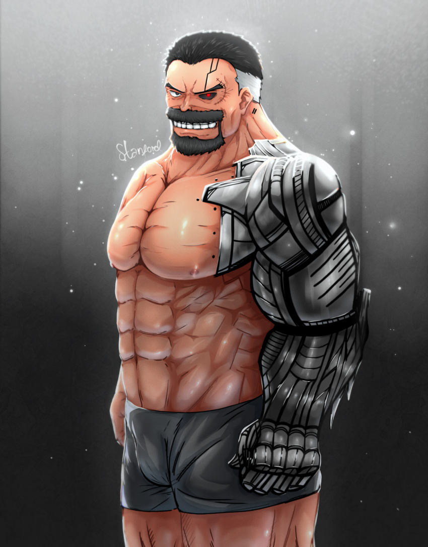 Rule Bara Beard Cyborg Daddy Garp Goatee Grandfather Half Naked Male Focus Male Only Marine