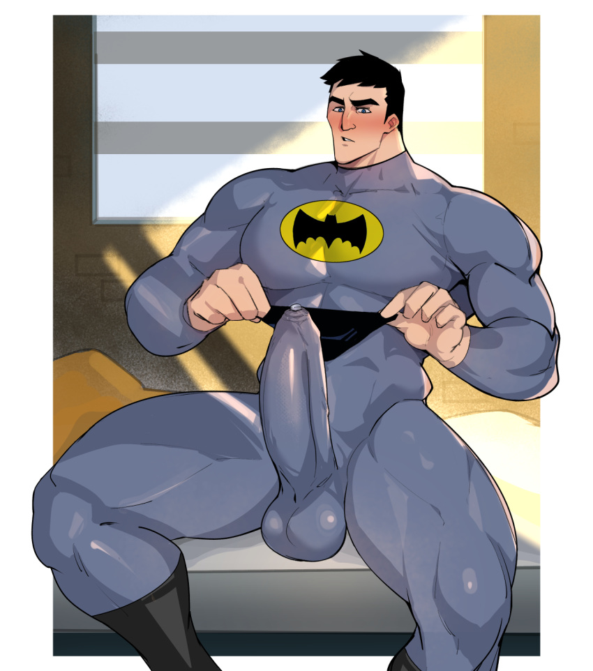 Rule 34 - Balls Bara Batman Batman (series) Big Balls Big Penis Black Hair  Blush Boner Bruce Wayne Dc Dc Comics Erection Erection Under Clothes Male  Male Only Muscles Muscular Penis Precum