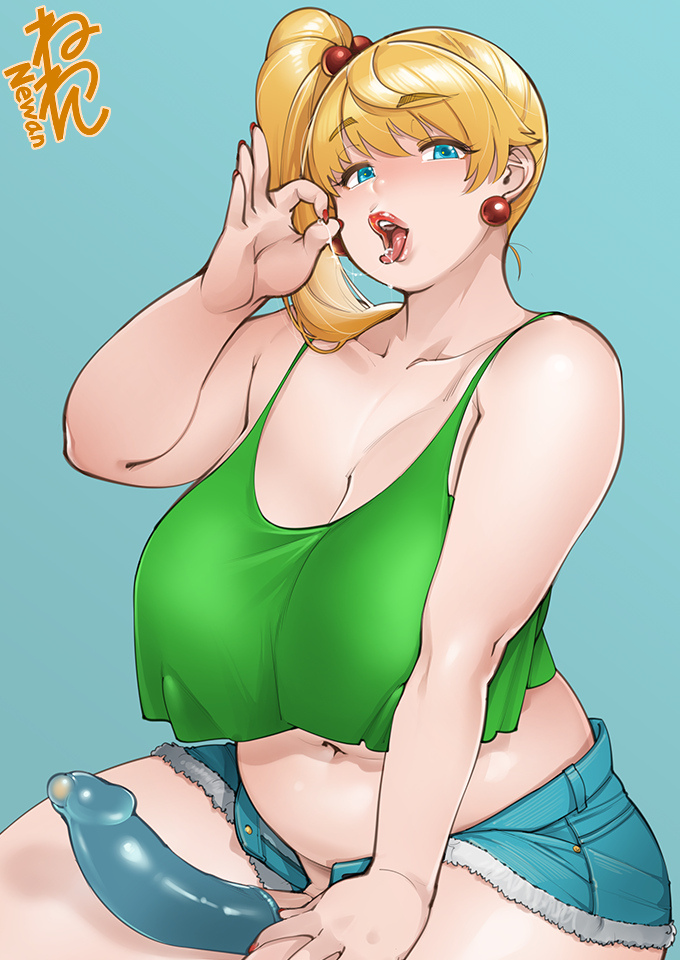 Rule Futa Blonde Hair Blue Eyes Chubby Chubby Futanari Condom Crop Top Denim Shorts Eva