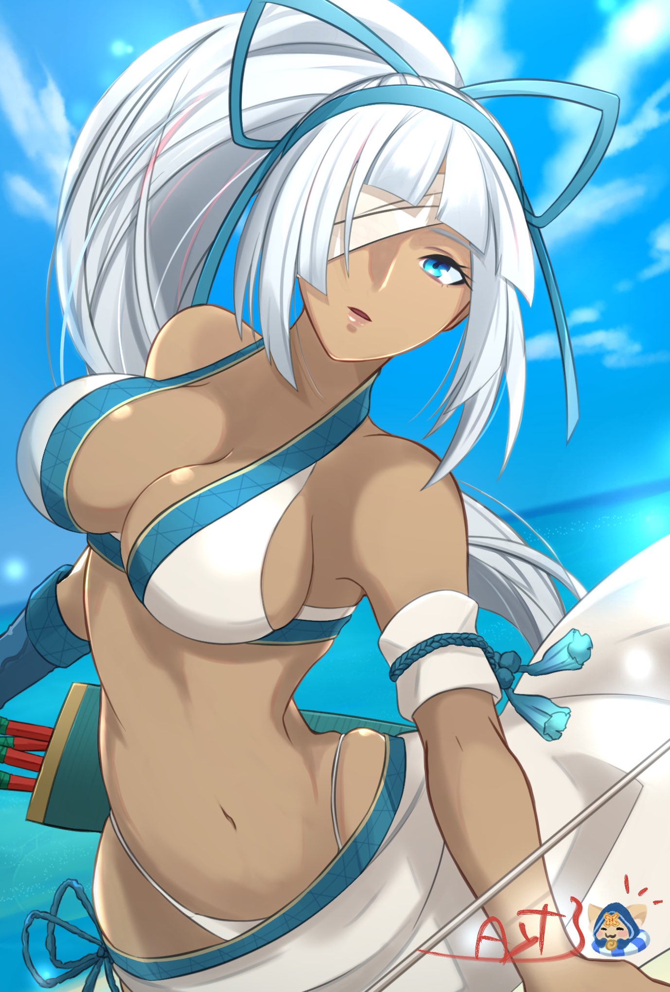 Rule 34 - 1girls Big Breasts Blue Eyes Busty Cleavage Dark-skinned Female  Eyepatch Female Female Only Grey Hair Large Breasts Long Hair Majikina Mina  Navel Ponytail Samurai Shodown Sarong Snk Thong Bikini