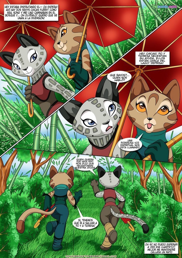 Rule 34 - 3 Panel Comic 5:7 Blue Eyes Blue Eyes Female Brown Eyes Brown  Eyes Female Dreamworks Forest Grass Grass Field Green Grass Kung Fu Panda  Leafs Looking Aside Mei Ling (