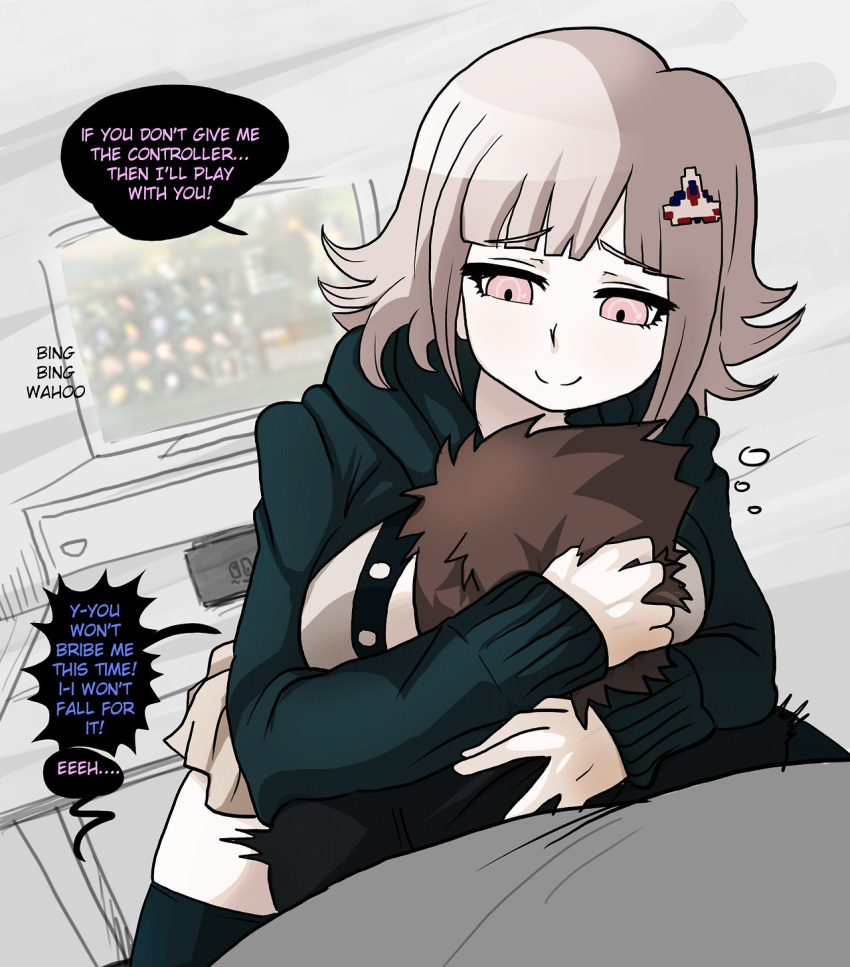 Rule 34 - 1boy 1girls Assertive Breast Smother Breath Of The Wild  Danganronpa Danganronpa 2: Goodbye Despair Electronics Female Femdom Game  Console Gentle Femdom Hoodie Human Male Mosbles Nanami Chiaki Naughty Face