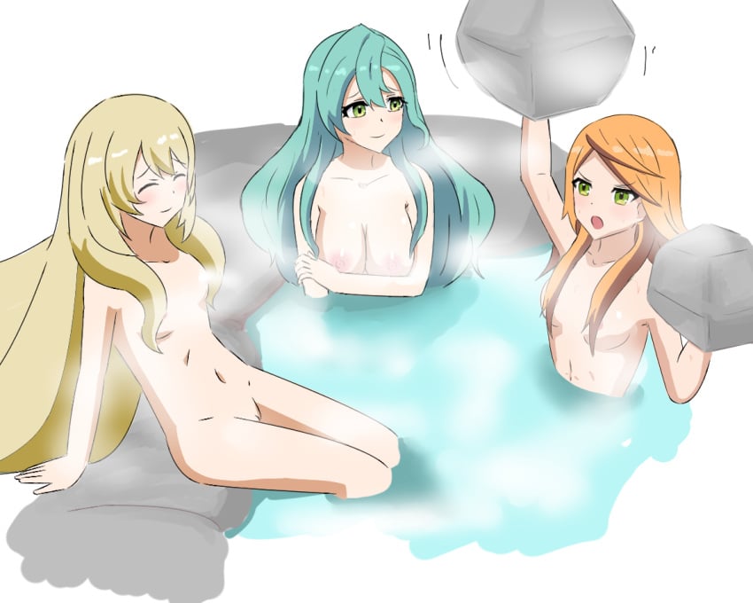 Rule 34 3girls Aqua Hair Arcsin Blonde Hair Blue Hair Breasts Celine