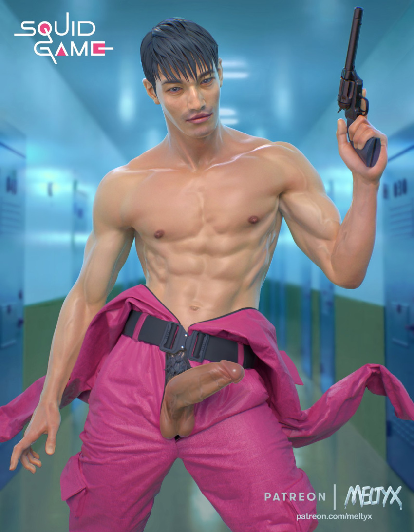 Rule 34 - 1boy 2021 Abs Artist Name Background Belly Button Belt Black Belt  Black Hair Buff Digital Drawing (artwork) Door Doors Full Color Full  Colored Ground Gun Hair Half Dressed Half