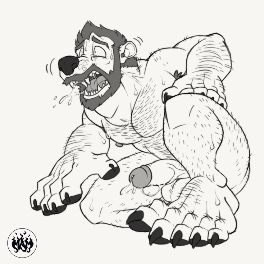 Rule 34 Anthro Armpit Hair Balls Bear Beard Black And White Bodily