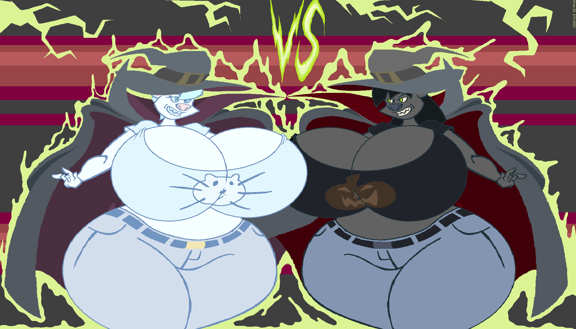 Rule 34 – 2girls anthro ass black fur black hair blue eyes blue hair breast cape cleavage feline feline feline humanoid female female focus female only furry green eyes halloween hips hyper breasts large ass large breasts midnight (virus-20) mittens (virus-20) thick thighs thighs virus-20 voluptuous white fur wide hips witch costume witch hat | 6830229