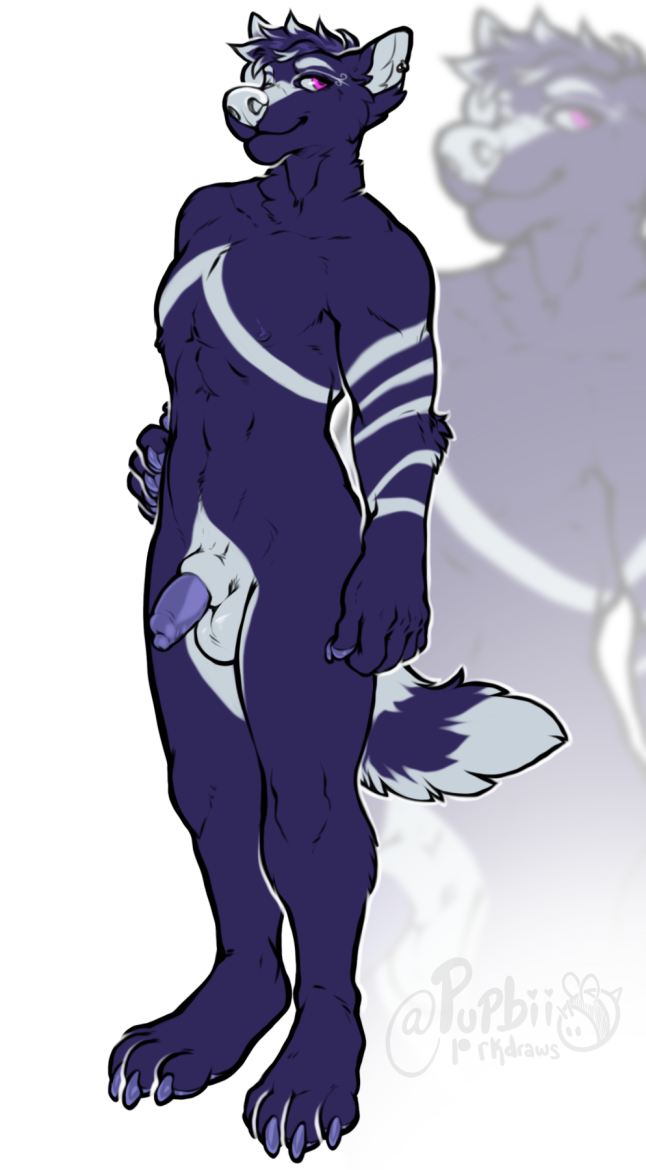 Rule 34 – animal genitalia animal penis anthro balls blue body blue fur blue hair blue penis canid canine penis ear piercing ear ring full-length portrait fur genitals glistening glistening eyes grey balls grey body grey fur grey sheath hair hand on hip light balls light body light fur light sheath looking aside male mammal nude penis penis tip piercing pink eyes portrait pupbii ring piercing signature simple background solo standing three-quarter view | 6787002