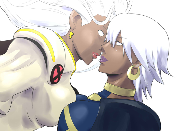 Rule 34 – 2girls breast press d (atelierd) dark-skinned female dark skin imminent kiss lipstick marvel selfcest storm (x-men) white background white eyes white hair x-men yuri | 6795103