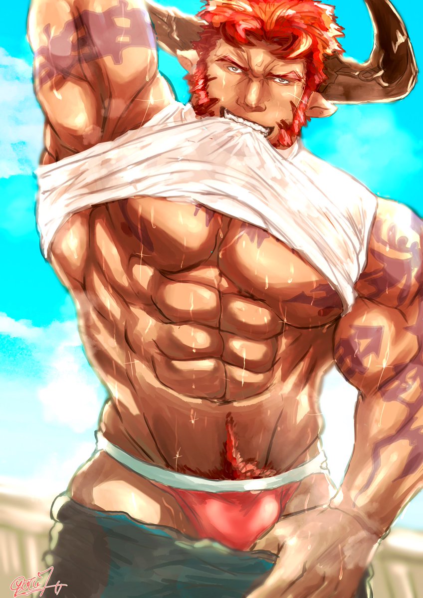 Rule 34 – agielba animal ears balls bara bulge bull horns cow boy cow ears draph gay goatee granblue fantasy horns male male only muscles muscular musk oyatu55k penis shirt in mouth shirt lift solo solo male sweaty undressing | 6791479